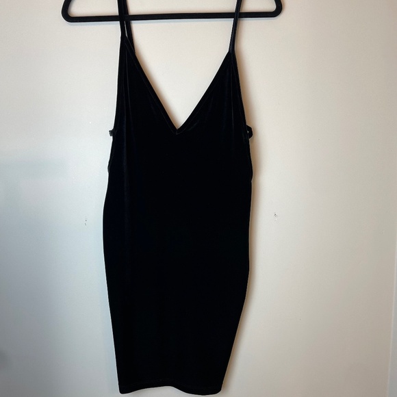 American Apparel Stretch Black Bixel Dress Size Medium Mini Strappy Club V-neck - Picture 1 of 7